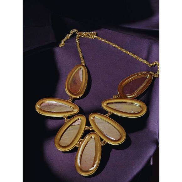 Bold Red & Gold Statement Necklace–Faceted Teardrop Bib – Gothic Glam -15” Drop - Picture 4 of 4